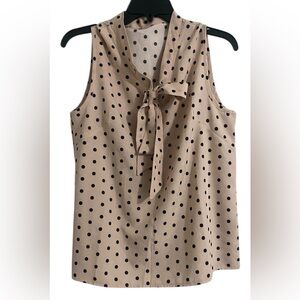 Polka Dot Sleeveless Top - Tan and Black